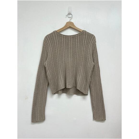 Vintage Express Cable Knit Neutral Boxy Cropped Classic Cotton Sweater - Medium - Picture 10 of 10